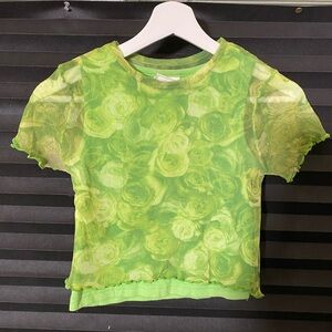 Y2K Green Floral Mesh Top